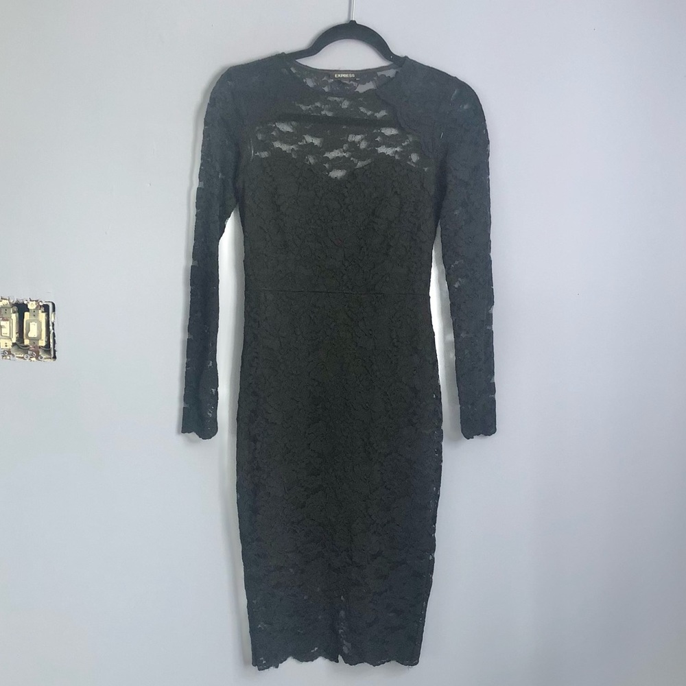 Express Size XS Black Lace Floral Midi Dress - Picture 6 of 12